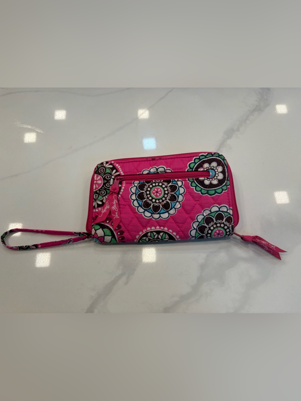 Vera Bradley Hot Pink Quilted Floral Wristlet with Teal Accents wallet